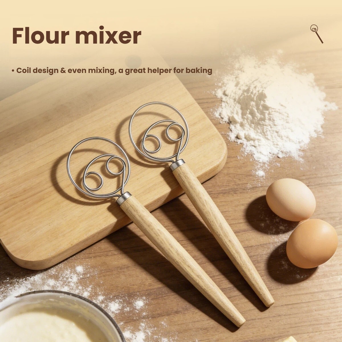 Dough Whisk Large Wood Handle  - đánh giá và giá Danish Pancake Pan